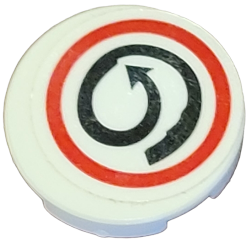 Tile, Round 2 x 2 with Bottom Stud Holder with Black Spiral Arrow in Red Circle Pattern (Sticker) - Set 75824
