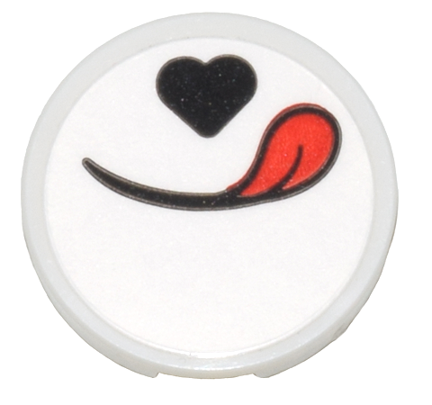 Tile, Round 2 x 2 with Bottom Stud Holder with Black Heart and Smile with Red Tongue Pattern (Sticker) - Set 80036