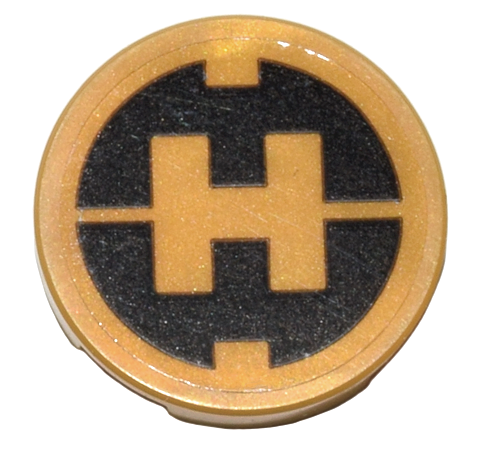 Tile, Round 2 x 2 with Bottom Stud Holder with Black Hero Factory Logo 'H' on Transparent Background Pattern (Sticker) - Set 80036