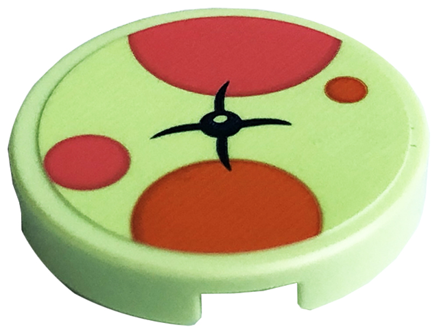 Tile, Round 2 x 2 with Bottom Stud Holder with Cushion with Black Button, Coral and Orange Dots Pattern (Sticker) - Set 41754