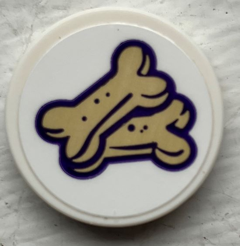 Tile, Round 2 x 2 with Bottom Stud Holder with 2 Tan Bones Dog Treats Pattern (Sticker) - Set 41691