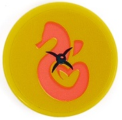 Tile, Round 2 x 2 with Bottom Stud Holder with Cushion with Black Button and Coral Seahorse Pattern (Sticker) - Set 41381
