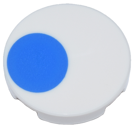 Tile, Round 2 x 2 with Bottom Stud Holder with Blue Circle Pattern (PAC-MAN Ghost Eye)