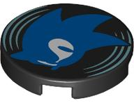 Tile, Round 2 x 2 with Bottom Stud Holder with Vinyl Record with Blue Sonic Head with White Eyes and Metallic Light Blue Lines Pattern