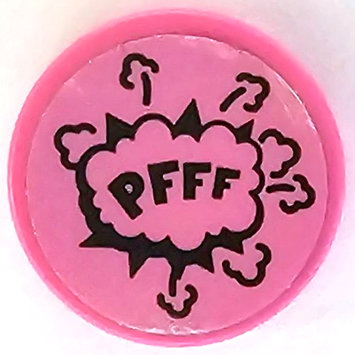 Tile, Round 2 x 2 with Bottom Stud Holder with Black 'PFFF', Starburst Explosion and Smoke Cloud Pattern (Sticker) - Set 41236