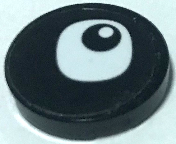 Tile, Round 2 x 2 with Bottom Stud Holder with Black Eye and White Pupil Pattern Model Right Side (Sticker) - Set 40251