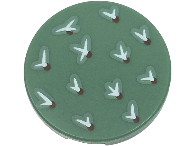 Tile, Round 2 x 2 with Bottom Stud Holder with White and Dark Brown Cactus Needles Pattern