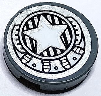 Tile, Round 2 x 2 with Bottom Stud Holder with Silver Engine, Black Grille and White Star in Circle Pattern (Sticker) - Set 70429