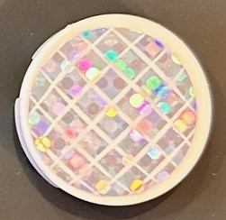 Tile, Round 2 x 2 with Bottom Stud Holder with White Grid on Silver Holographic Glitter Background Pattern (Sticker) - Set 41255