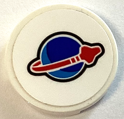 Tile, Round 2 x 2 with Bottom Stud Holder with Blue and Red Classic Space Logo Pattern (Sticker) - Set 60350