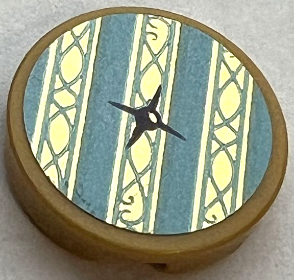 Tile, Round 2 x 2 with Bottom Stud Holder with Cushion with Gold and Medium Azure Stripes and Black Button Pattern (Sticker) - Set 41161