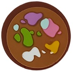 Tile, Round 2 x 2 with Bottom Stud Holder with Paint Palette with Medium Lavender, Dark Pink, Lime, White and Yellow Splotches Pattern (Sticker)- Set 41682