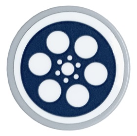 Tile, Round 2 x 2 with Bottom Stud Holder with White Circles, Movie / Tape Reel on Dark Blue Background Pattern (Sticker) - Set 41448