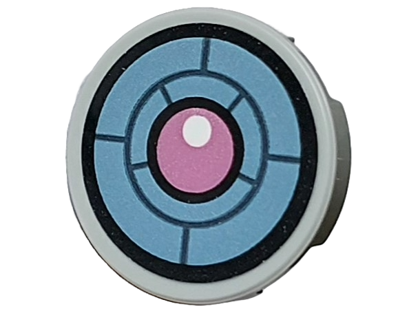 Tile, Round 2 x 2 with Bottom Stud Holder with Black and Metallic Light Blue X-Ray Goggles with Metallic Pink Eye Pattern (Sticker) - Set 75582