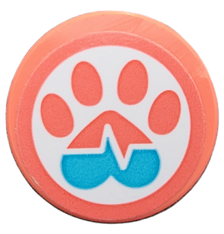 Tile, Round 2 x 2 with Bottom Stud Holder with Coral and Medium Azure Paw Print and Heart Beat Pattern (Sticker) - Set 41692