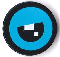 Tile, Round 2 x 2 with Bottom Stud Holder with 2 White Squares with Dark Azure Border Pattern Model Right Side (BrickHeadz Sadness Partially Closed Eye)