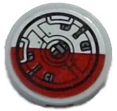 Tile, Round 2 x 2 with Bottom Stud Holder with Hatch with Handles and Dark Red Half Circle Pattern Model Left Side (Sticker) - Set 75362