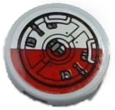 Tile, Round 2 x 2 with Bottom Stud Holder with Hatch with Handles and Dark Red Half Circle Pattern Model Right Side (Sticker) - Set 75362