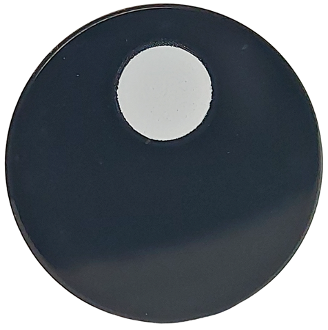 Tile, Round 2 x 2 with Bottom Stud Holder with Small White Circle / Eye Pupil Offset Pattern