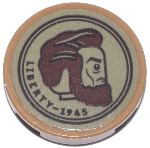 Tile, Round 2 x 2 with Bottom Stud Holder with Dark Brown and Reddish Brown Coin Penny with Lincoln Profile and 'LIBERTY - 1945' Pattern (Sticker) - Set 76271