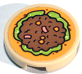 Tile, Round 2 x 2 with Bottom Stud Holder with Taco with Lettuce, Meat and Vegetables Pattern (Sticker) - Set 41747