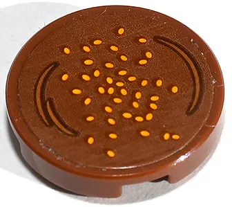 Tile, Round 2 x 2 with Bottom Stud Holder with Curved Lines and Bright Light Orange Sesame Seeds Pattern (Sticker) - Set 41747