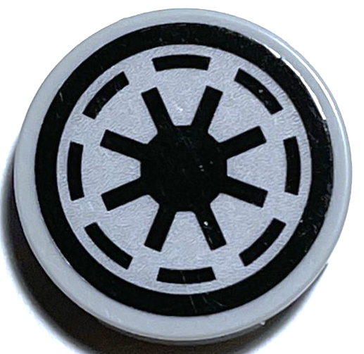 Tile, Round 2 x 2 with Bottom Stud Holder with SW Galactic Republic Logo on Light Bluish Gray Background, Black Border, Thick Gaps Pattern (Sticker) - Set 75337