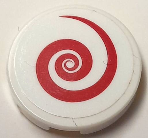 Tile, Round 2 x 2 with Bottom Stud Holder with Red Spiral Pattern (Sticker) - Set 40166