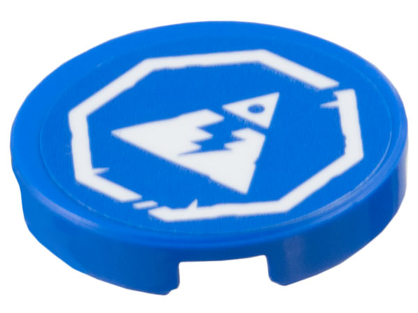 Tile, Round 2 x 2 with Bottom Stud Holder with White Triangle Electricity Danger Sign and Octagonal Border Pattern (Sticker) - Set 77073