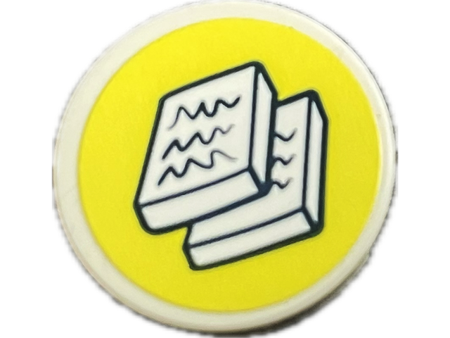 Tile, Round 2 x 2 with Bottom Stud Holder with Newspapers with Writing and Black Outline on Yellow Background Pattern (Sticker) - Set 41712