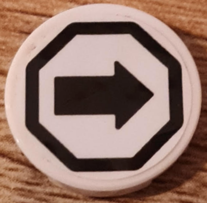 Tile, Round 2 x 2 with Bottom Stud Holder with Black Arrow in Octagon Pattern (Sticker) - Set 76958