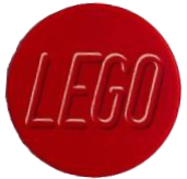 Tile, Round 2 x 2 with Bottom Stud Holder with White LEGO Logo Outline Rounded Ends Pattern