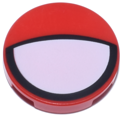 Tile, Round 2 x 2 with Bottom Stud Holder with Large White Partially Closed Eye with Black Border Pattern