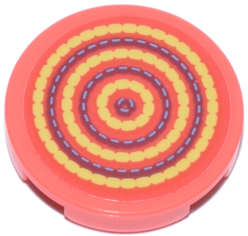 Tile, Round 2 x 2 with Bottom Stud Holder with Seat Cushion with Bright Light Yellow, Medium Blue and Medium Lavender Concentric Circles Pattern (Sticker) - Set 42647
