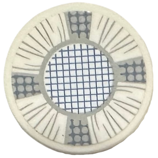 Tile, Round 2 x 2 with Bottom Stud Holder with Speaker Grille with Light Bluish Gray Circle, Lines and Dots Pattern (Sticker) - Set 41254
