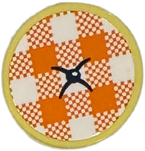 Tile, Round 2 x 2 with Bottom Stud Holder with Cushion with Dark Blue Button and Orange and White Gingham Pattern (Sticker) - Set 41735