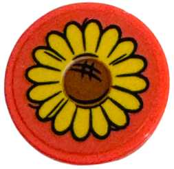 Tile, Round 2 x 2 with Bottom Stud Holder with Yellow and Dark Orange Sunflower Pattern (Sticker) - Set 42652