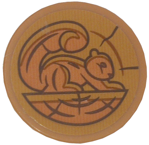 Tile, Round 2 x 2 with Bottom Stud Holder with Tree Stump / Wood Grain and Squirrel Pattern (Sticker) - Set 43242