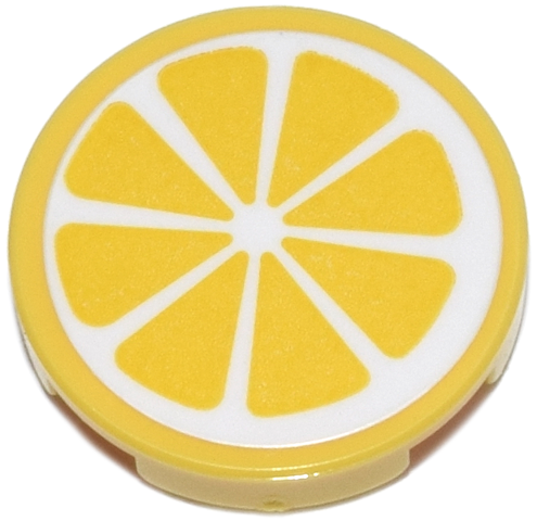 Tile, Round 2 x 2 with Bottom Stud Holder with White Lemon Slice Pattern (Sticker) - Set 42670