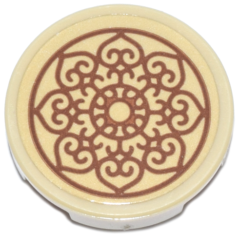Tile, Round 2 x 2 with Bottom Stud Holder with Cushion with Medium Nougat Mandala Design Pattern (Sticker) - Set 42670