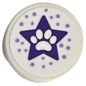 Tile, Round 2 x 2 with Bottom Stud Holder with Dark Purple Star with Paw Print and Medium Lavender Dots Pattern (Sticker) - Set 41718