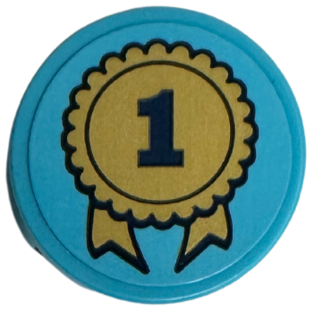 Tile, Round 2 x 2 with Bottom Stud Holder with Gold Award Ribbon and Dark Blue Number 1 Pattern (Sticker) - Set 41740