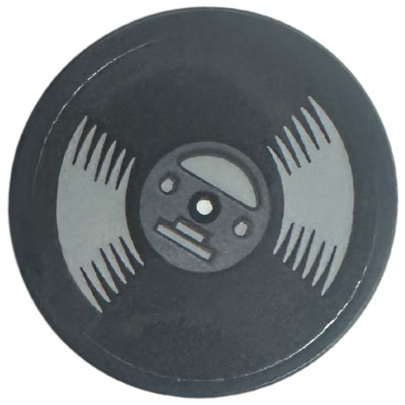 Tile, Round 2 x 2 with Bottom Stud Holder with Vinyl Record with Dark Bluish Gray Label and Light Bluish Gray Highlights Pattern (Sticker) - Set 76781