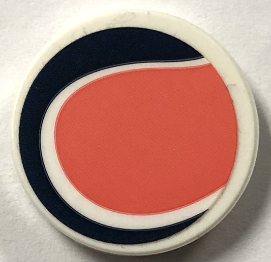 Tile, Round 2 x 2 with Bottom Stud Holder with Dark Blue and Coral Tennis Ball Pattern (Sticker) - Set 41744