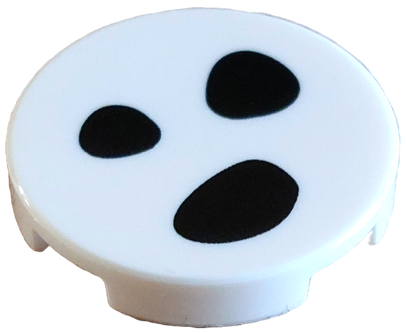 Tile, Round 2 x 2 with Bottom Stud Holder with 3 Black Dalmatian Spots Pattern