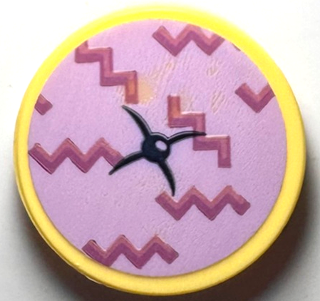 Tile, Round 2 x 2 with Bottom Stud Holder with Cushion with Dark Blue Button and Medium Lavender Zigzags on Lavender Background Pattern (Sticker) - Set 41667