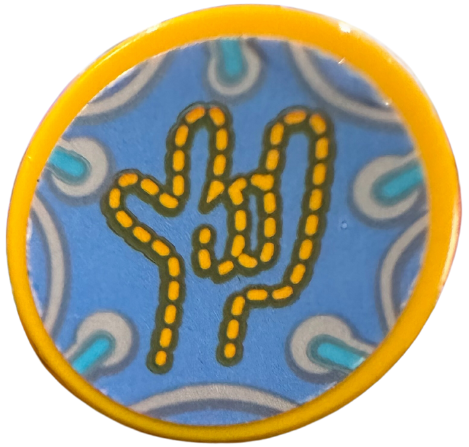 Tile, Round 2 x 2 with Bottom Stud Holder with Drum Skin and Dotted Rock Hand Sign Outline on Medium Blue Background Pattern (Sticker) - Set 41254