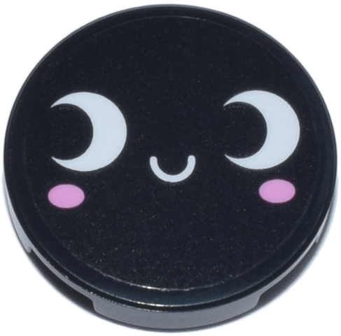 Tile, Round 2 x 2 with Bottom Stud Holder with Face with White Eyes Looking Right and Bright Pink Cheeks Pattern Model Left Side (Sticker) - Set 42653