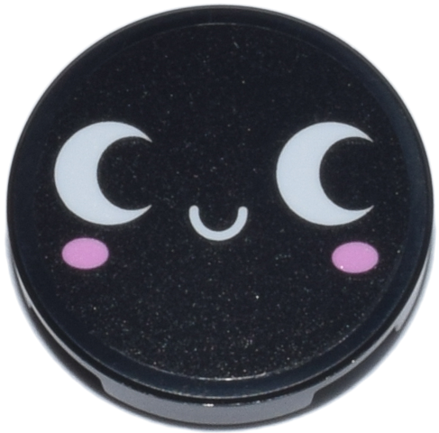 Tile, Round 2 x 2 with Bottom Stud Holder with Face with White Eyes Looking Left and Bright Pink Cheeks Pattern Model Right Side (Sticker) - Set 42653