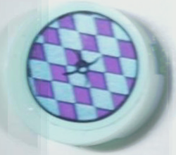 Tile, Round 2 x 2 with Bottom Stud Holder with Cushion with Medium Lavender and Metallic Light Blue Diamonds and Black Button Pattern (Sticker) - Set 43215